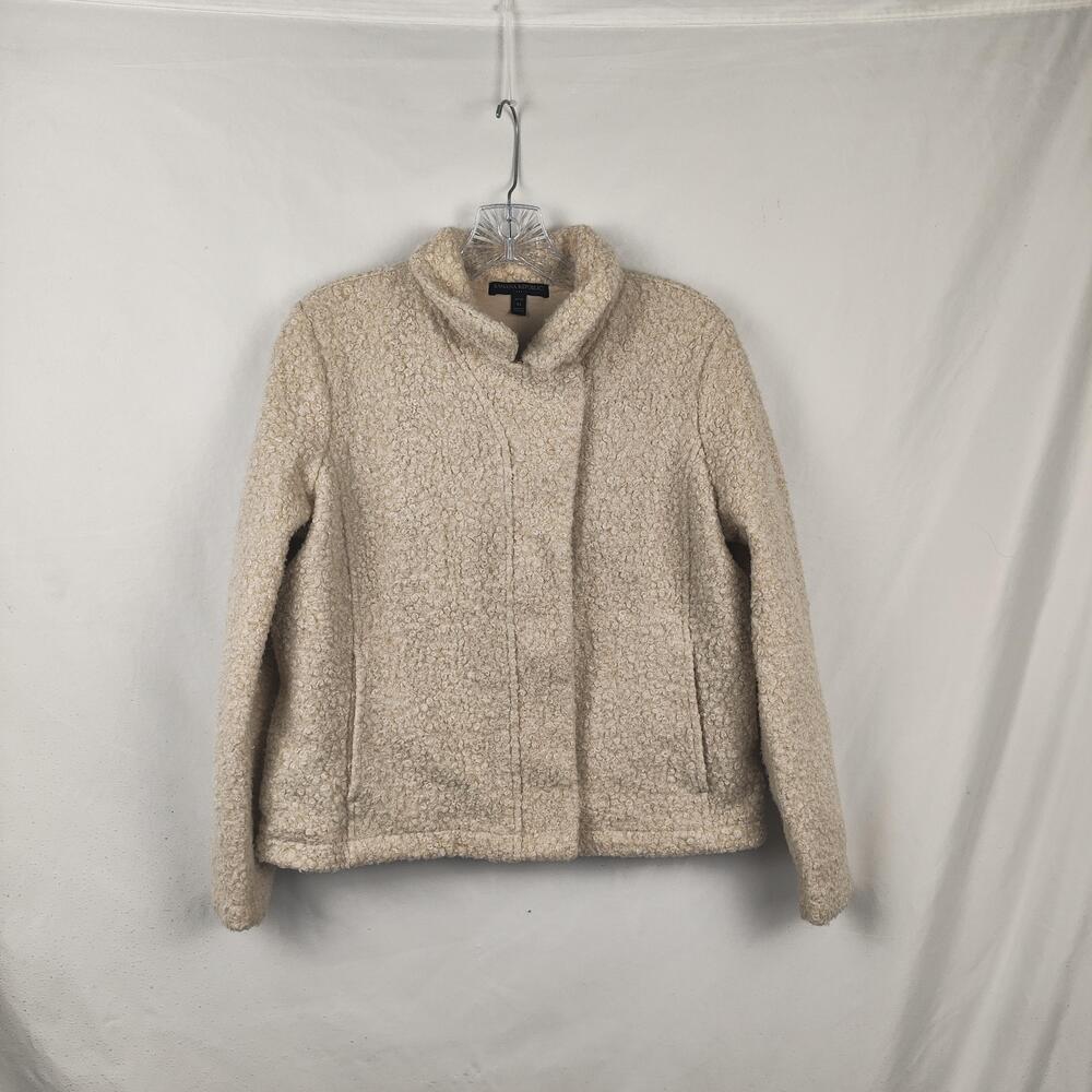 Banana Republic Jacket Womens Petite M Beige Wool Fleece Full Zip Lined Pockets